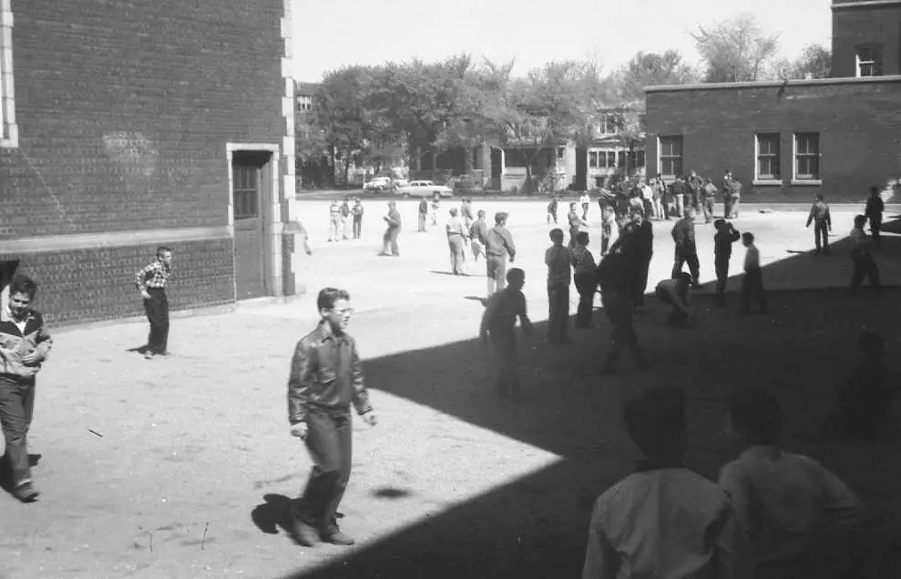 MYRA BRADWELL SCHOOL - SCHOOLYARD IN THE BACK - 1958 - A  DAVID ALEXANDER PHOTO