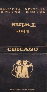 MATCHBOOK - CHICAGO - TWIN LIQUOR STORES - 2255 E 79TH AND 1934 E 71ST - SOUTH SHORE - CALLED JUST THE TWINS