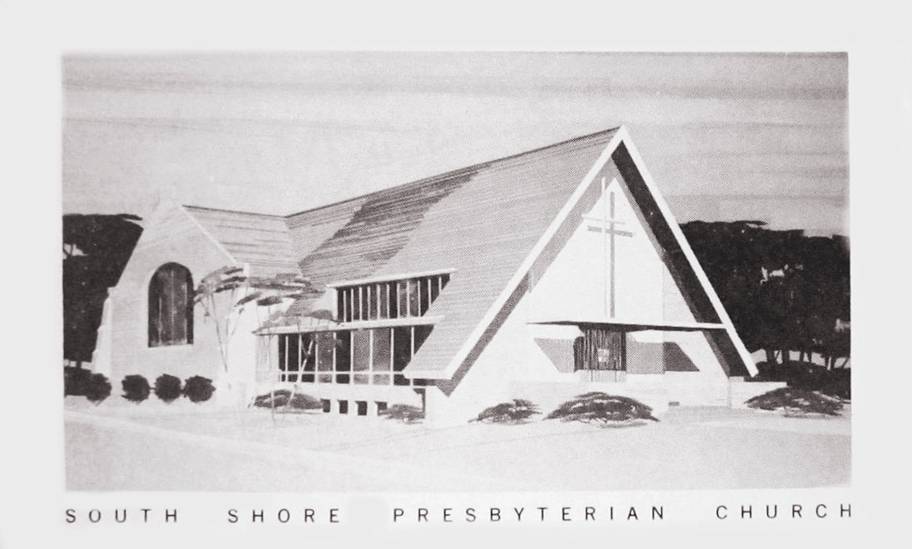 POSTCARD - CHICAGO - SOUTH SHORE PREBYTERIAN CHURCH - 2824  E 76TH - THE CHURCH BY THE LAKE - ARCHITECT'S DRAWING OF NEW BUILDING UNDER CONSTRUCTION - c1960
