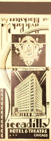 MATCHBOOK - CHICAGO - PICCADILLY HOTEL AND THEATRE - HYDE PARK BLVD AND BLACKSTONE