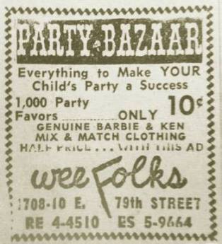 AD - CHICAGO - WEE FOLKS - 1708-10 E 79TH - TOY STORE AND PARTY BAZAAR - DAILY NEWS - 1963