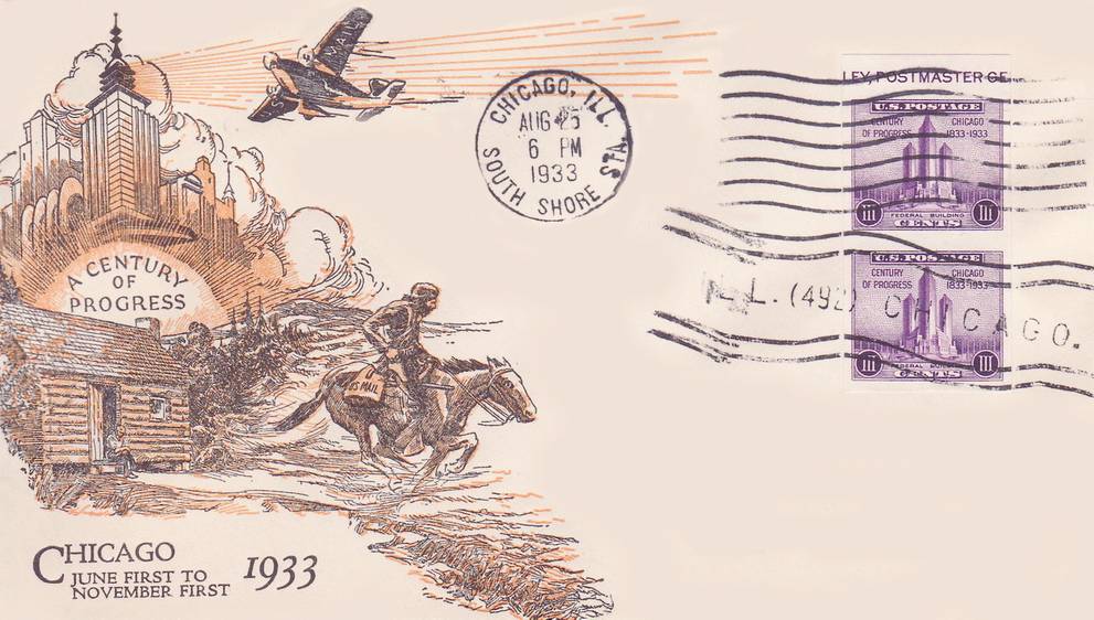 ENVELOPE - CHICAGO - CENTURY OF PROGRESS WORLD'S FAIR - FIRST DAY COVER - SOUTH SHORE STATION - 1933
