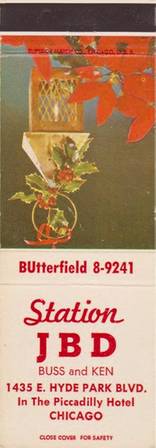 MATCHBOOK - CHICAGO - STATION JBD - 1435 E HYDE PARK BLVD - IN THE PICADILLY HOTEL