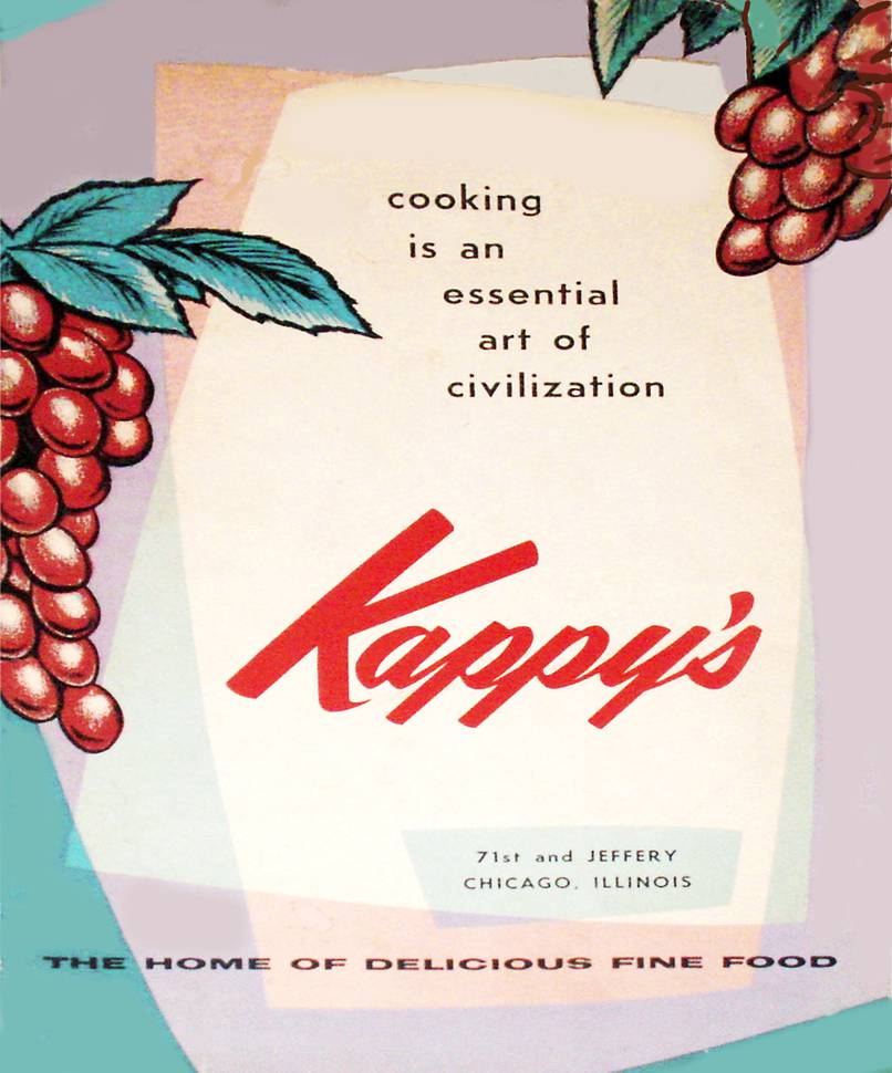 MENU - CHICAGO - KAPPY'S RESTAURANT - 71ST AND JEFFERY - HOME OF DELICIOUS FINE FOOD - FRONT COVER - 1950s