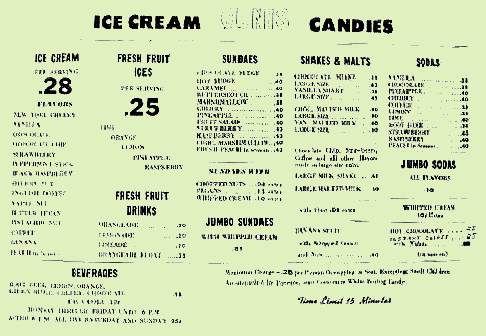 A MENU - CHICAGO - CUNIS ICE CREAM STORE - PRICES LOOK LIKE MAYBE LATE 1960s